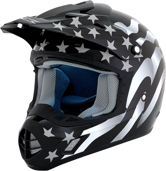 Bill's Exhausts AFX FX-17 helmet in stealth design with flag detail, 2XL size, featuring a protective helmet for motorcyclists.