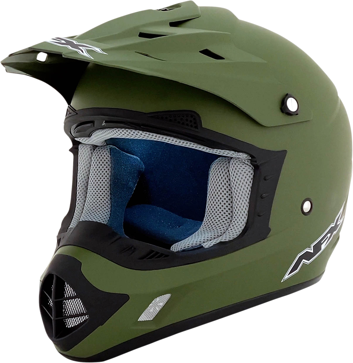 Bill's Exhausts AFX FX-17 helmet in flat olive drab, 2XL size, with a sleek helmet design and matte military green finish.