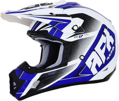 AFX FX-17 Helmet Force in pearl white and blue, medium size, featuring a sleek design and aerodynamic shape.