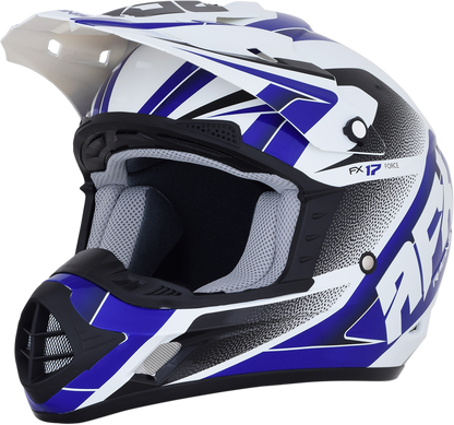 Bill's Exhausts AFX FX-17 Force helmet in pearl white and blue, medium size, with a sleek motorcycle helmet design.
