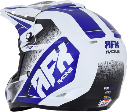 Bill's Exhausts AFX FX-17 helmet in Force Pearl White and Blue, medium size, featuring a sleek motorcycle helmet design.