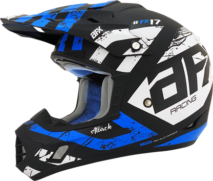 Bill's Exhausts AFX FX-17Y Attack helmet in matte black and blue, small size, shown with secure strap and sleek design.
