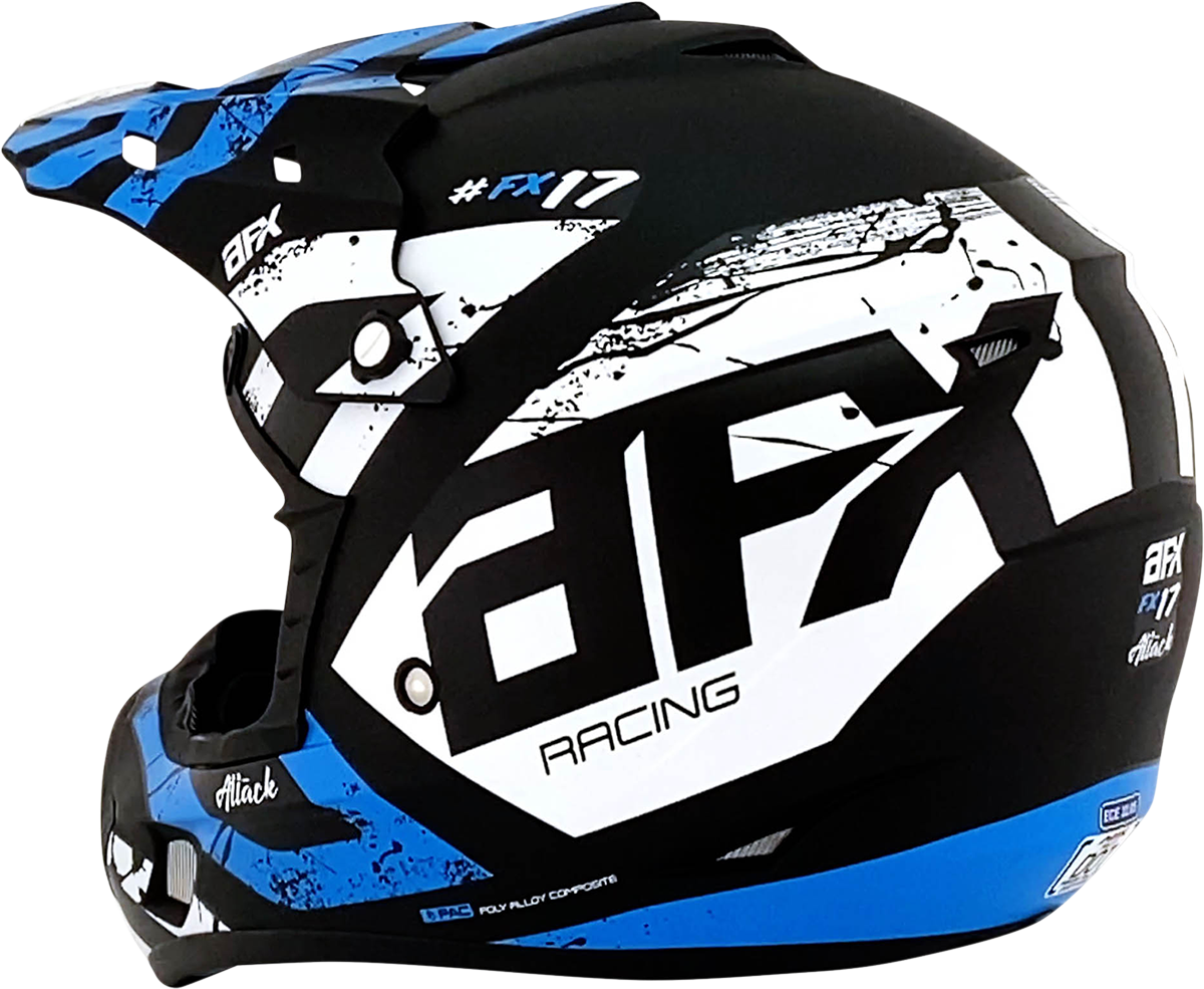 Bill's Exhausts AFX FX-17Y Attack helmet in matte black and blue, small size, with sleek aerodynamic design and ventilation vents.