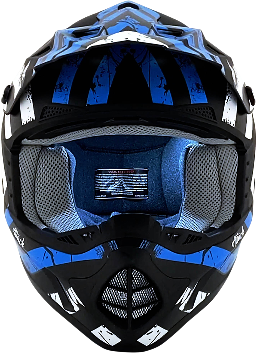 Bill's Exhausts AFX FX-17Y Attack helmet in matte black and blue, small size, with aerodynamic design and ventilation vents.