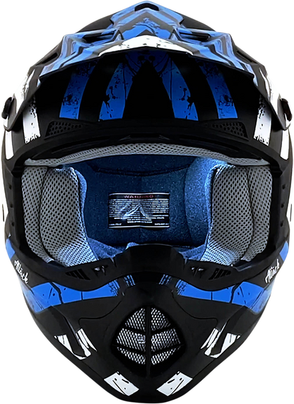 Bill's Exhausts AFX FX-17Y Attack helmet in matte black and blue, small size, with aerodynamic design and ventilation vents.