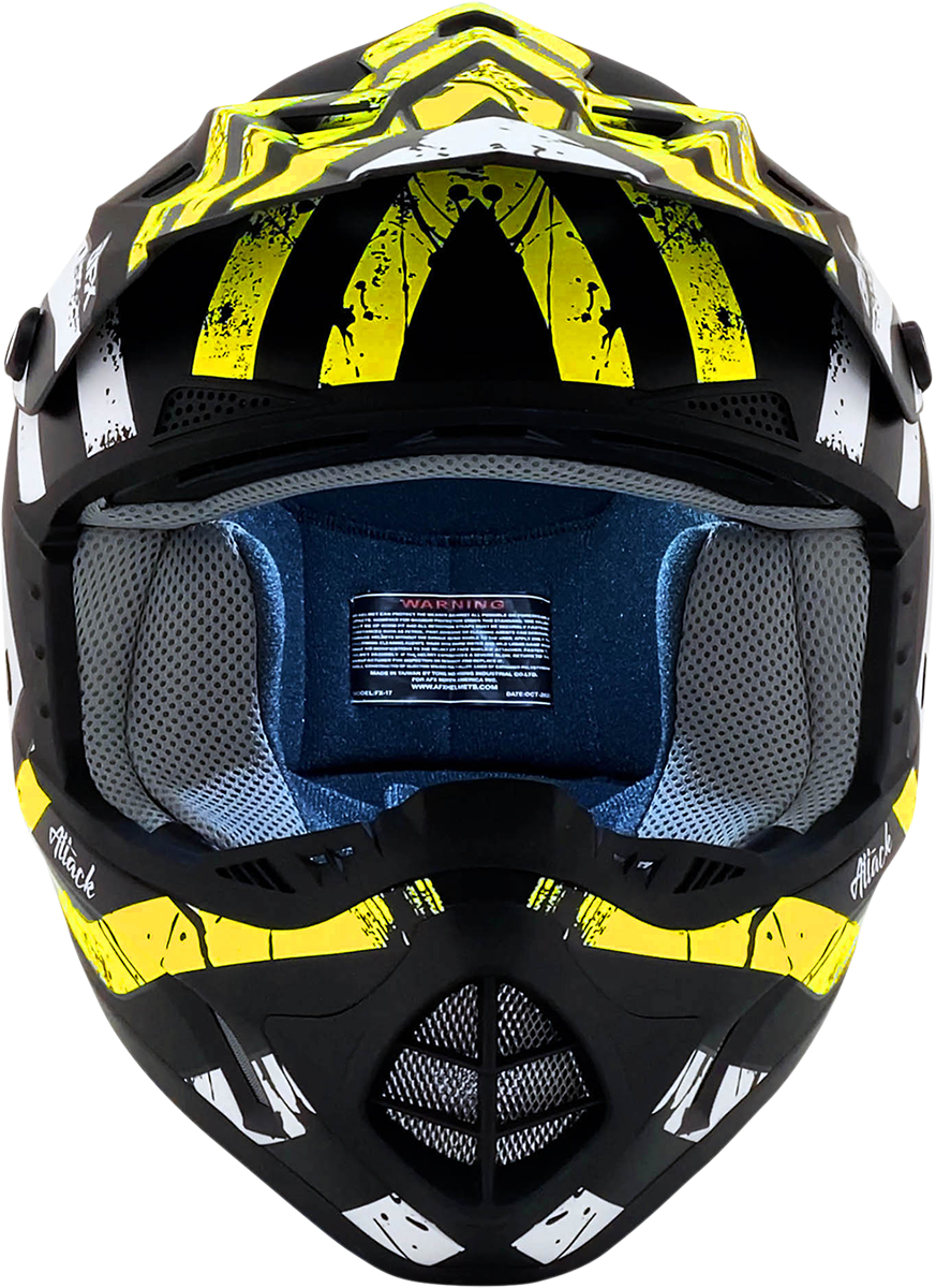 Bill's Exhausts AFX FX-17Y Attack helmet in matte black and hi-vis yellow, small size, featuring a sleek motorcycle helmet design.