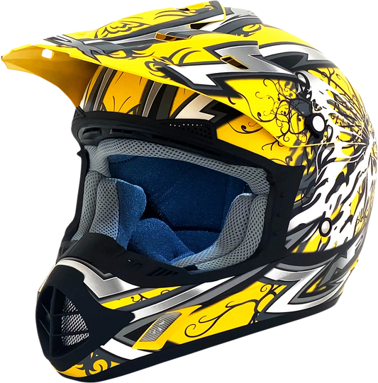 Bill's Exhausts AFX FX-17Y Butterfly helmet in matte yellow, medium size, with a sleek design and secure chin strap