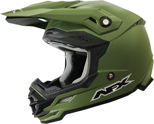 Bill's Exhausts AFX FX-19R helmet in matte olive, XS size, showcasing the sleek, modern helmet design with matte finish.
