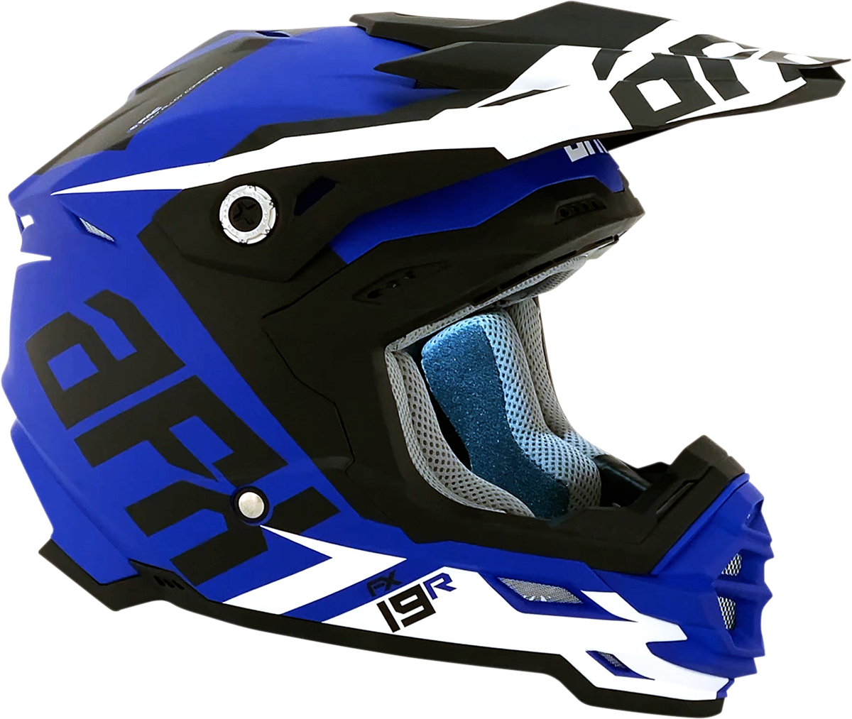 Bill's Exhausts AFX FX-19R racing helmet in matte blue, small size, with aerodynamic design and racing safety features.