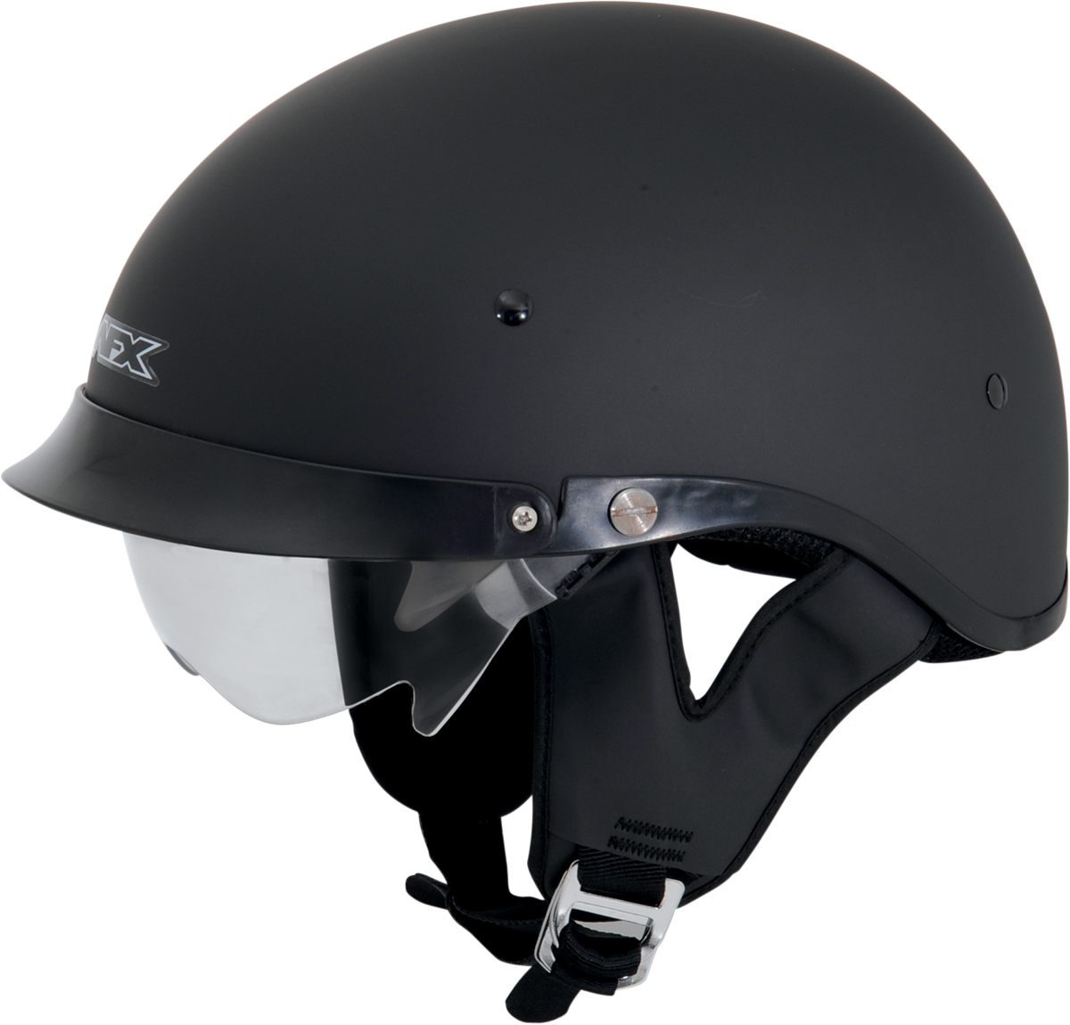 AFX FX-200 helmet in matte black, size XS, by Bill's Exhausts, shown with a sleek, aerodynamic design and matte black finish.
