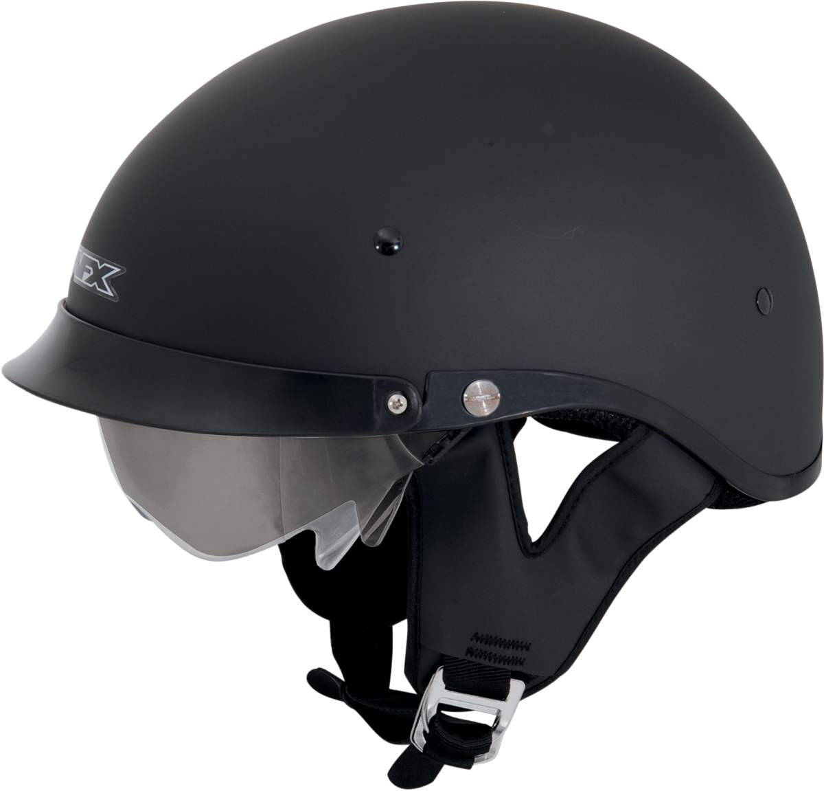 AFX FX-200 helmet in matte black, XS size, designed for motorcycle riders, featuring a sleek, aerodynamic helmet shape.