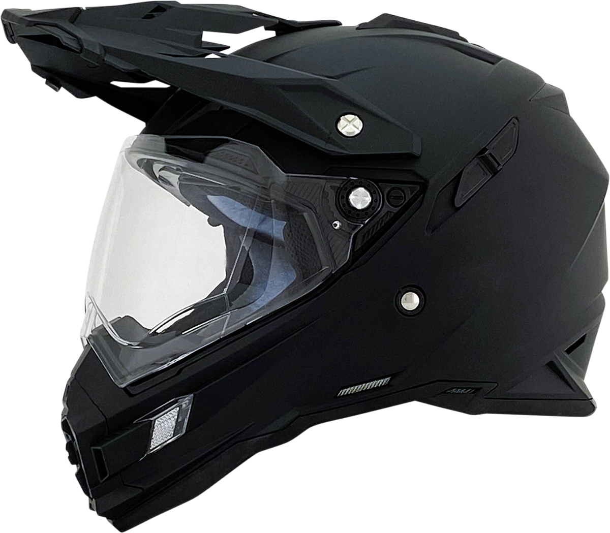AFX FX-41DS helmet in matte black, compact XS size, featuring a sleek design and secure chin strap for motorcycle safety.