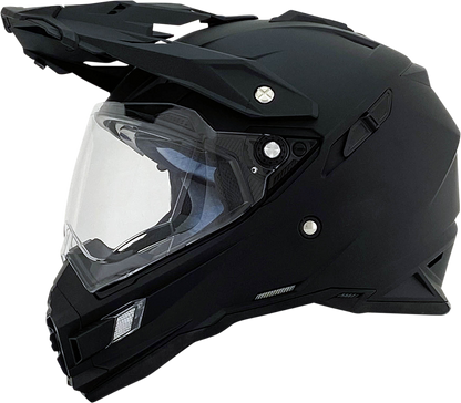 AFX FX-41DS helmet in matte black, compact XS size, featuring a sleek design and secure chin strap for motorcycle safety.