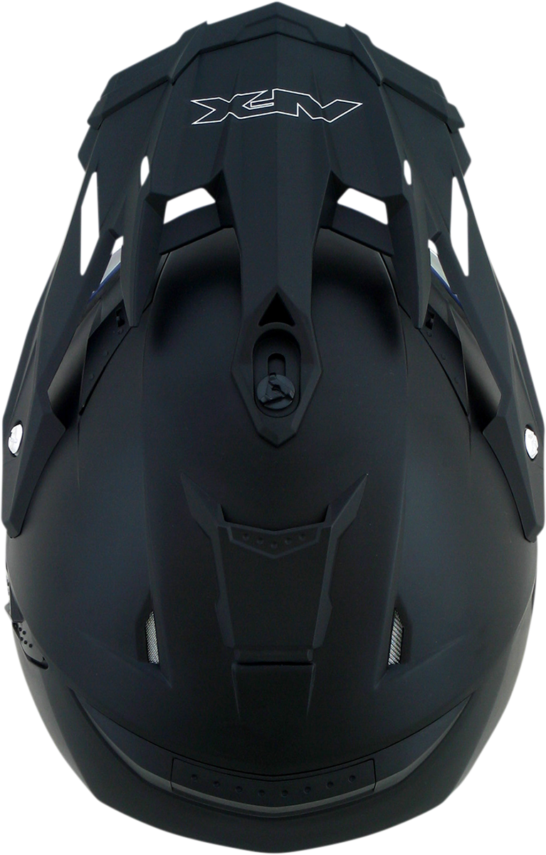 Bill's Exhausts AFX FX-41DS Peak helmet in flat black, showcasing a sleek motorcycle helmet design with matte finish.