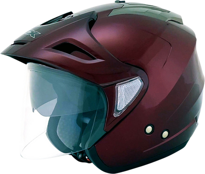 Wine-colored AFX FX-50 helmet in XS size by Bill's Exhausts, featuring a sleek, aerodynamic design with secure strap.