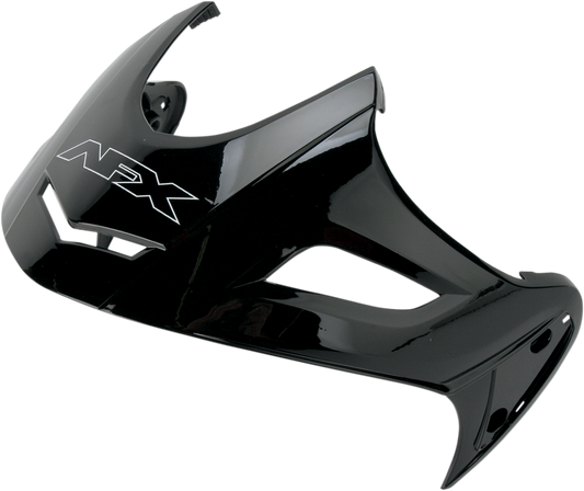 Bill's Exhausts AFX FX-50 Peak helmet in glossy black, showcasing sleek design and safety features.