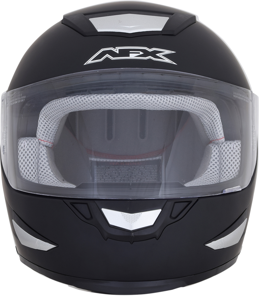 Matte black AFX FX-99 helmet in XL size, motorcycle helmet with aerodynamic design and secure strap, from Bill's Exhausts