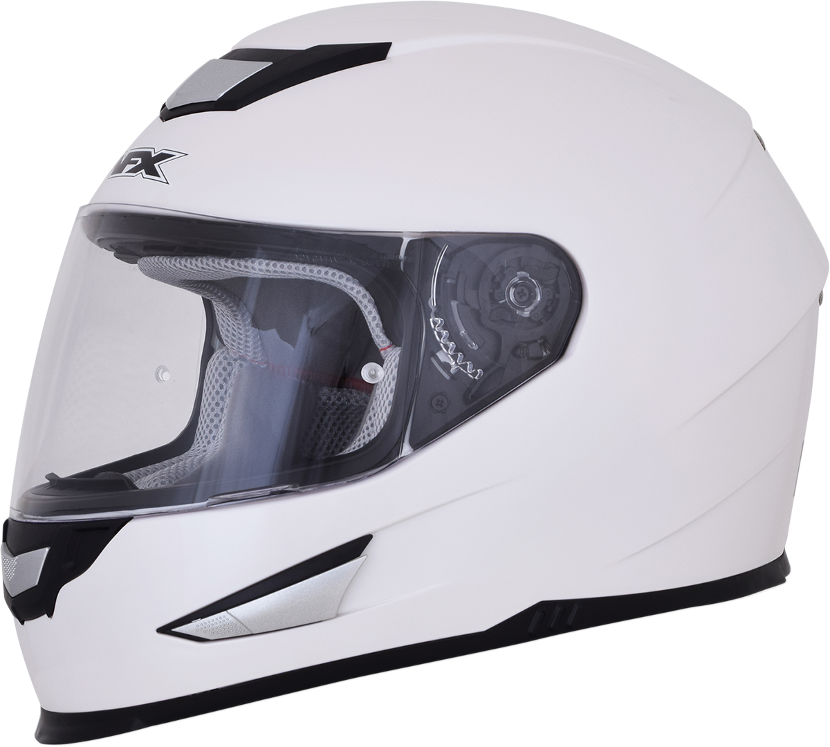 Pearl white AFX FX-99 helmet by Bill's Exhausts, small size, with a sleek aerodynamic design and secure chin strap.