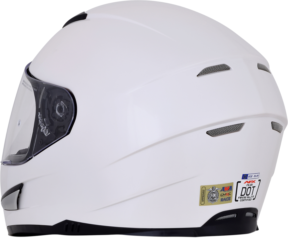 Bill's Exhausts AFX FX-99 helmet in pearl white, XS size, showcasing a sleek motorcycle helmet with a glossy finish.
