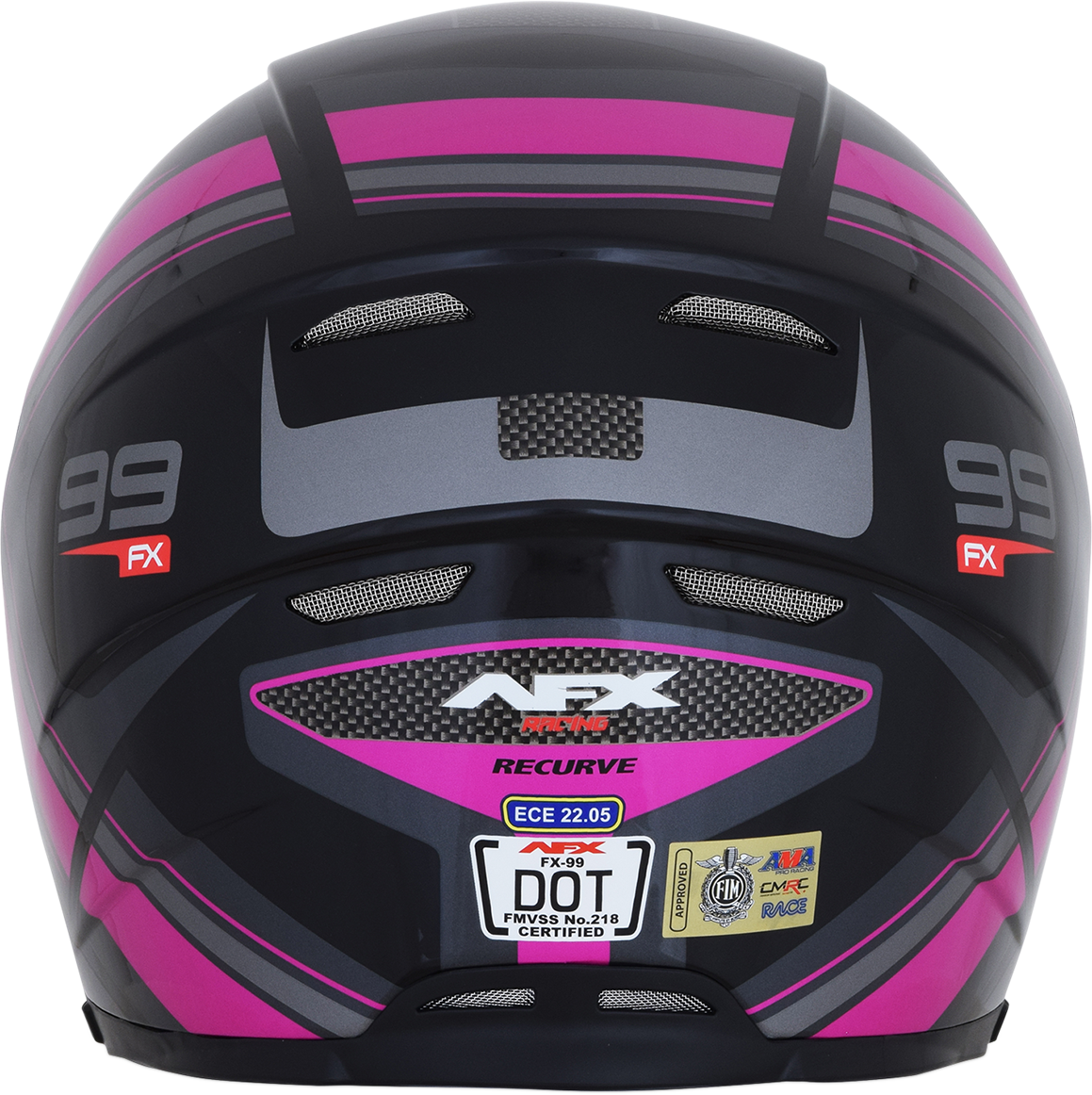 Black and fuchsia AFX FX-99 Recurve helmet in small size, featuring a sleek design and reinforced safety features.