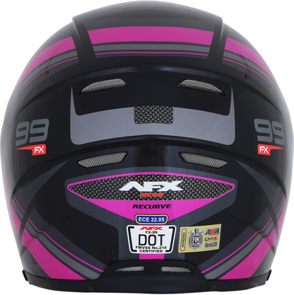 Black and fuchsia AFX FX-99 Recurve helmet in small size, featuring a sleek design and reinforced safety features.