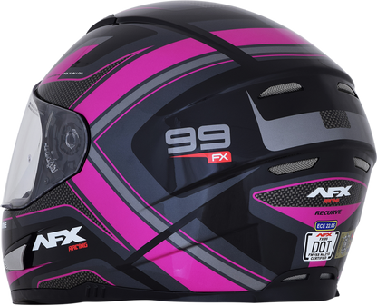 Black and fuchsia AFX FX-99 Recurve helmet in small size, featuring a sleek design and secure fit for motorcycle riders.