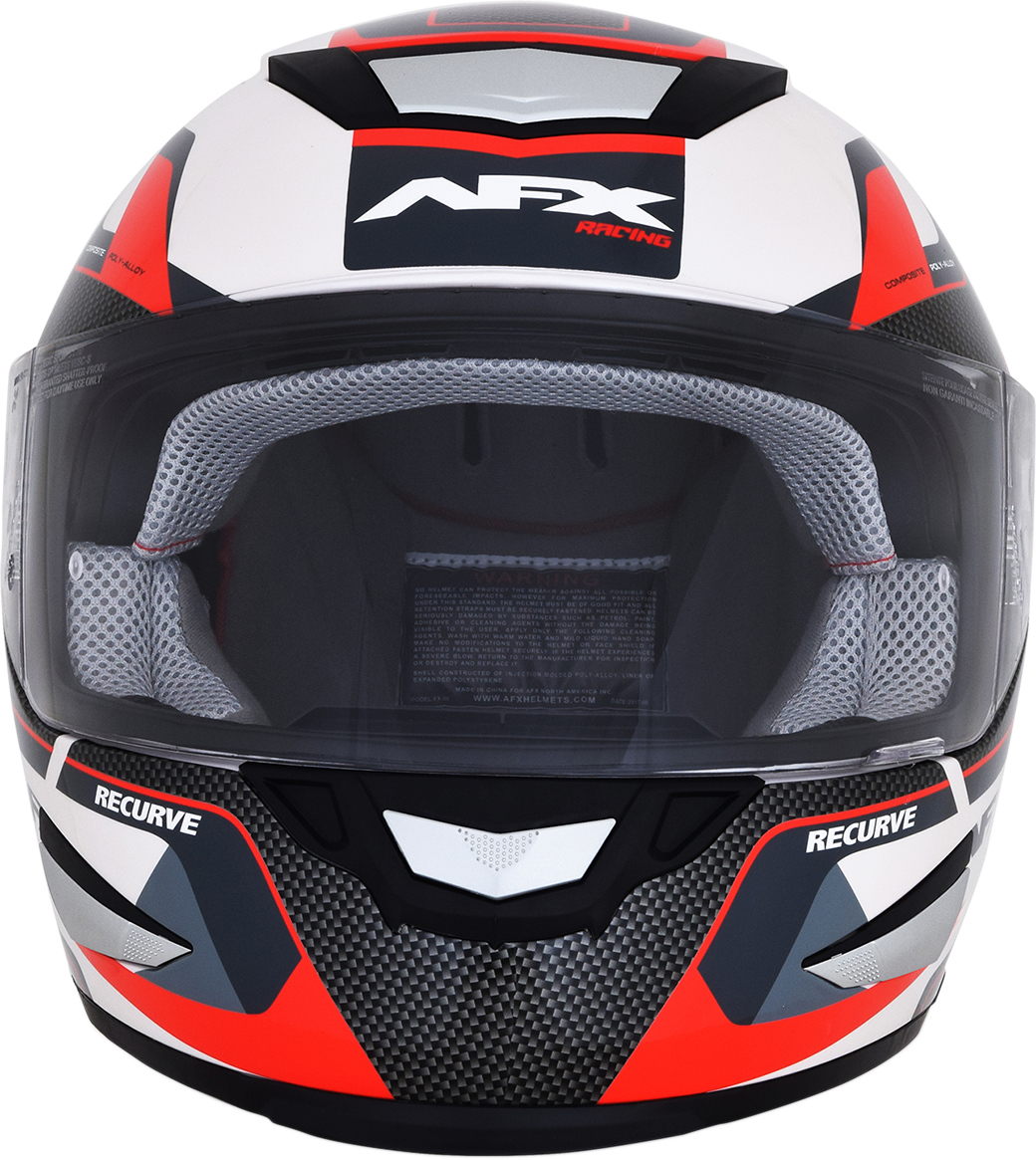 Bill's Exhausts AFX FX-99 helmet Recurve style in pearl white and red, 2XL size, protective motorcycle helmet with sleek design.