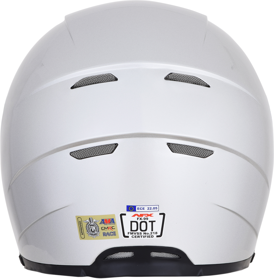 Silver AFX FX-99 helmet in large size, featuring a sleek design and secure strap, from Bill's Exhausts.
