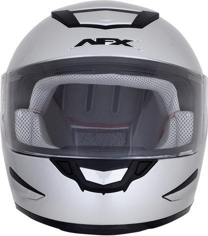 Silver AFX FX-99 helmet in XL size, lightweight motorcycle helmet with sleek design and secure fit from Bill's Exhausts.