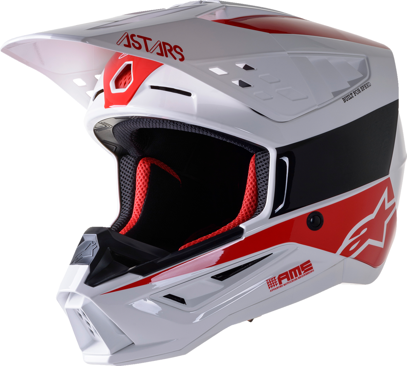 Alpinestars SM5 Bond helmet in white and red, large size, with aerodynamic design for motorcycle riding.