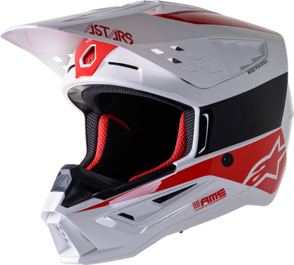 Alpinestars SM5 Bond helmet in white and red, large size, with aerodynamic design for motorcycle riding.