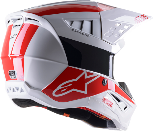 Alpinestars SM5 Bond helmet in white and red, large size, helmet with sleek design and ventilation details.