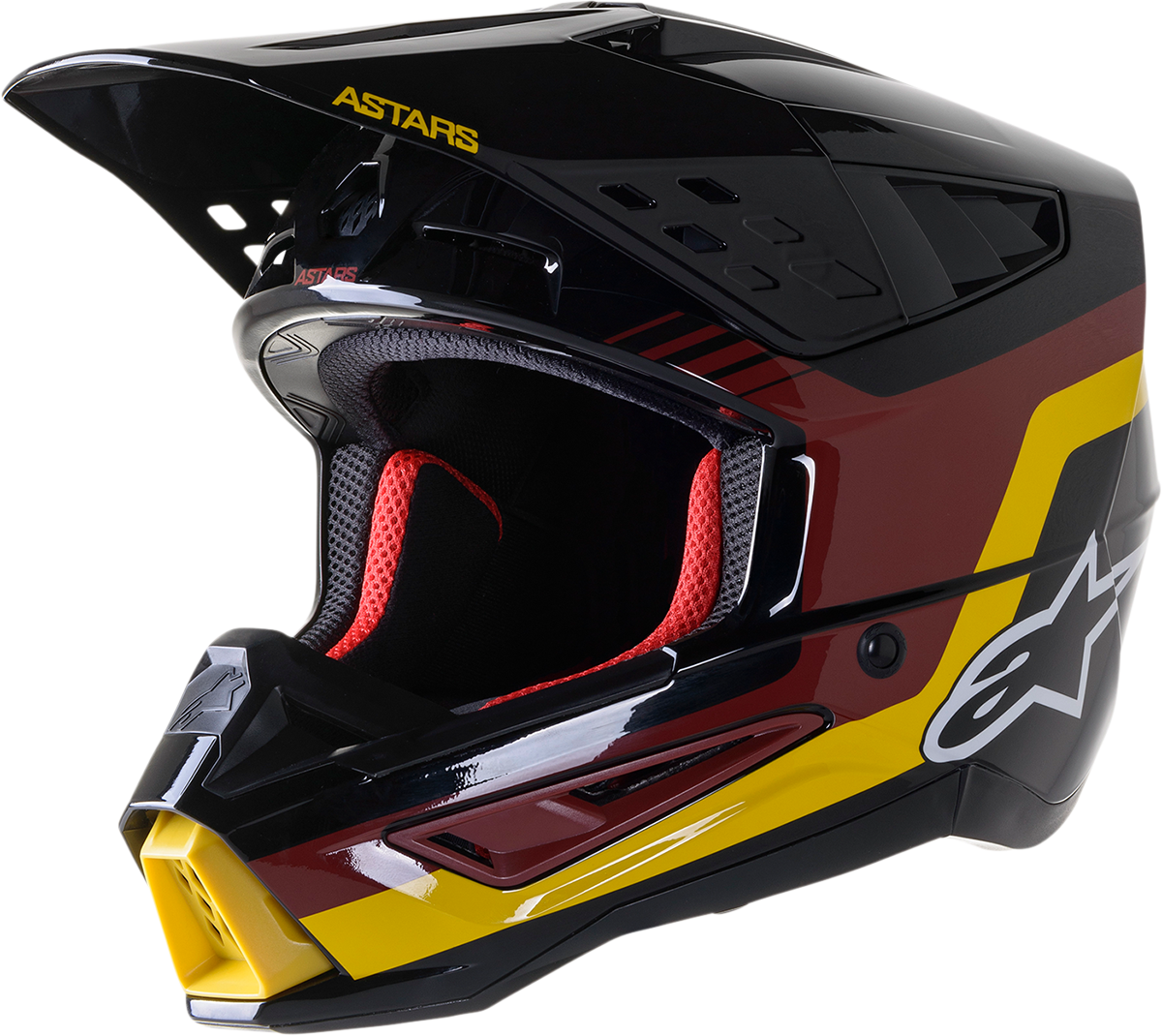 Alpinestars SM5 Venture helmet in black, Bordeaux, yellow glossy finish, large size, with aerodynamic design and ventilation features.