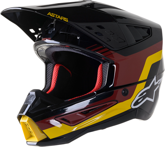Alpinestars SM5 Venture helmet in black, Bordeaux, yellow glossy finish, large size, with aerodynamic design and ventilation features.
