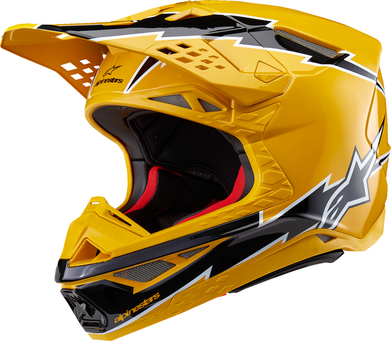 Alpinestars Supertech M10 helmet in gloss black and yellow with MIPS® safety technology, XL size, front view.