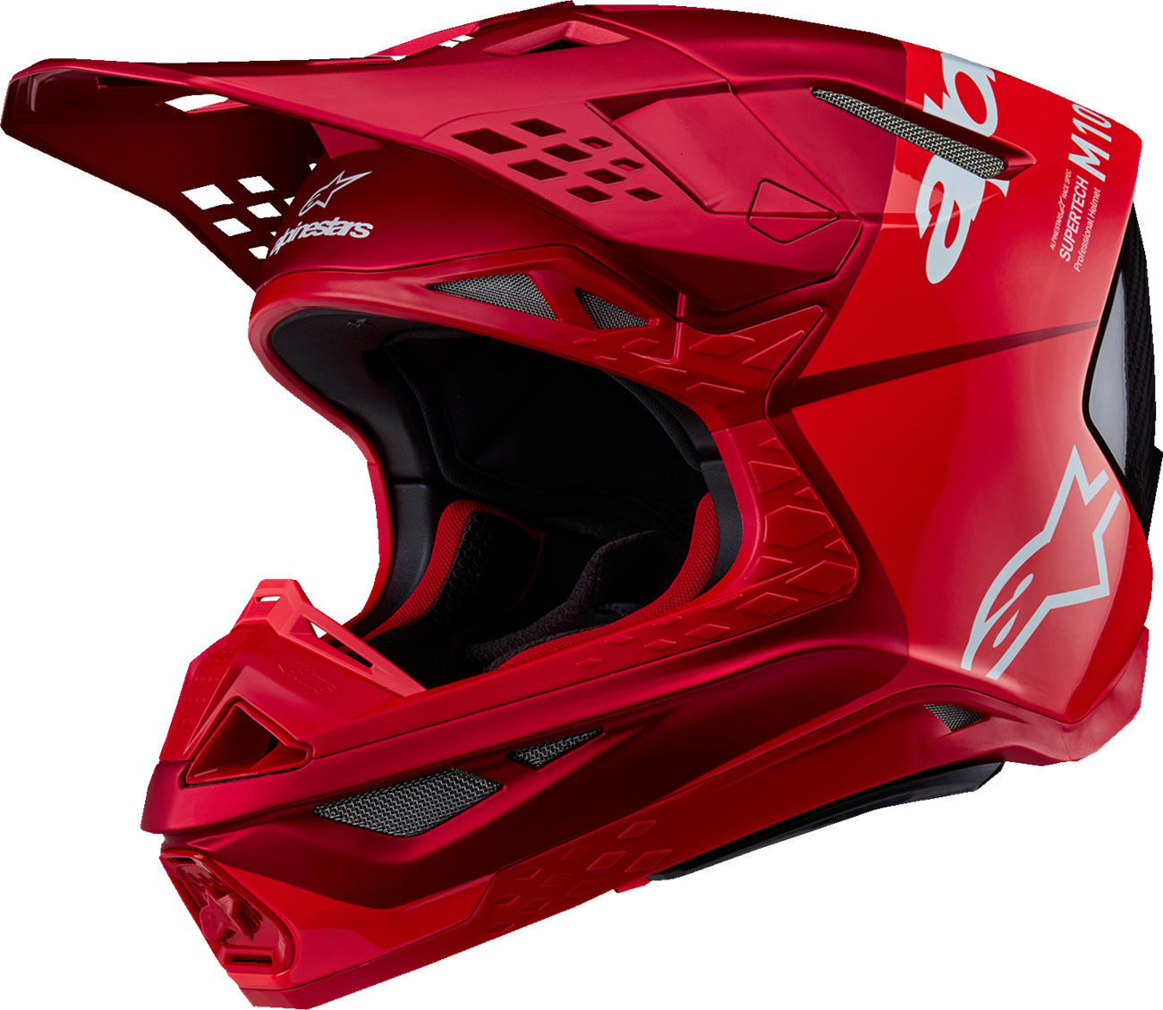 Alpinestars Supertech M10 Helmet Flood MIPS in red fluo and red, medium size, designed for motorcycle racing safety and protection.