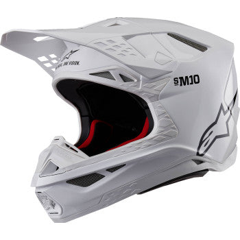 Alpinestars Supertech M10 helmet in gloss white with MIPS®, medium size, designed for motorcycle racing.