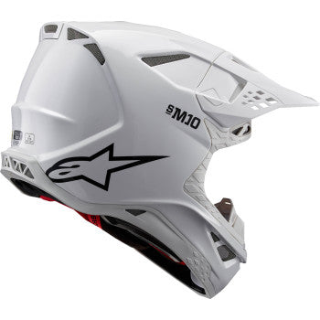 Alpinestars Supertech M10 helmet with MIPS, solid gloss white finish, medium size, designed for motorcycle racing safety.