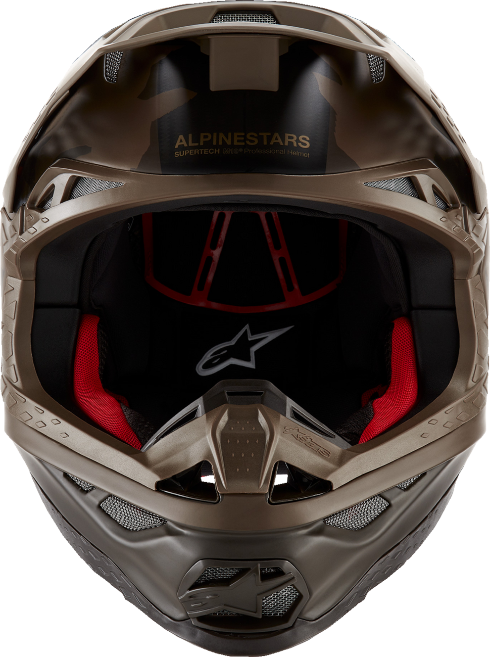 Alpinestars Supertech M10 helmet in Squad dark brown and gold with MIPS® technology, small size.