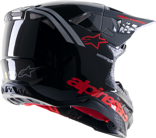 Alpinestars Supertech M8 helmet Radium 2 in gloss black and neon red with MIPS® protection, XS size motorcycle helmet.