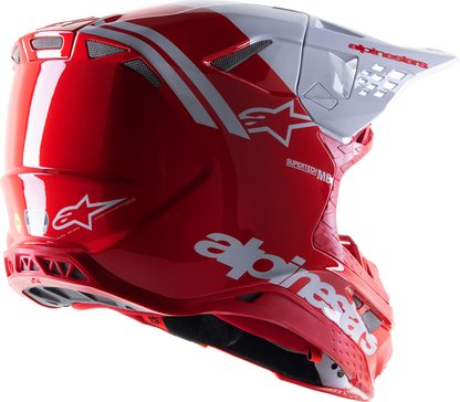 Alpinestars Supertech M8 helmet Radium 2 MIPS® in gloss red and white, 2XL size, shown front view with visor.