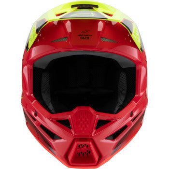 Alpinestars Youth SM3 Helmet in gloss red, yellow fluo, and black, large size, with aerodynamic design and ventilation openings.