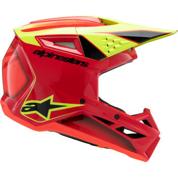Alpinestars Youth SM3 helmet in gloss red, yellow fluo, and black with a large size, featuring a sleek, aerodynamic design