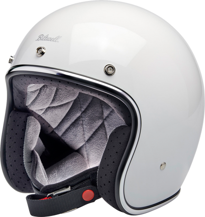 BILTWELL Bonanza helmet in glossy white, XS size, designed for motorcycle riders, with a sleek and shiny finish.