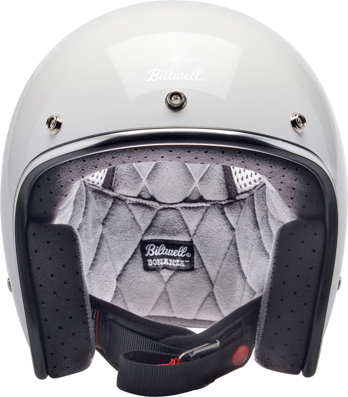 Bill's Exhausts BILTWELL Bonanza helmet in glossy white, XS size, featuring a classic motorcycle helmet design.