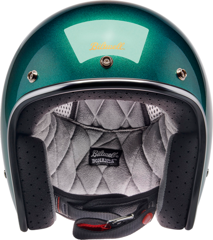 BILTWELL Bonanza helmet in metallic Catalina green, medium size, with a glossy finish, designed for motorcycle riders.