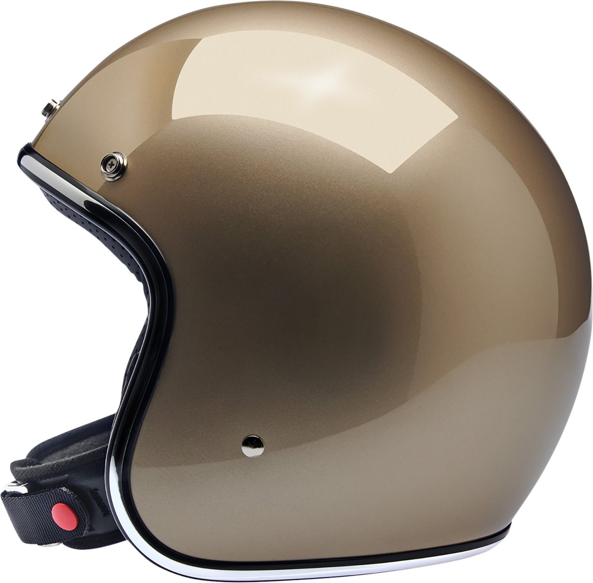 Large BILTWELL Bonanza helmet in metallic champagne, featuring a shiny finish and classic open-face helmet design.