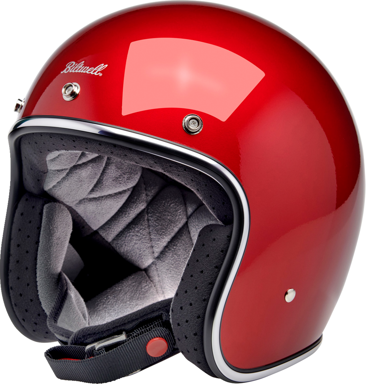 BILTWELL Bonanza helmet in metallic cherry red, medium size, with a sleek shiny finish and classic helmet design.