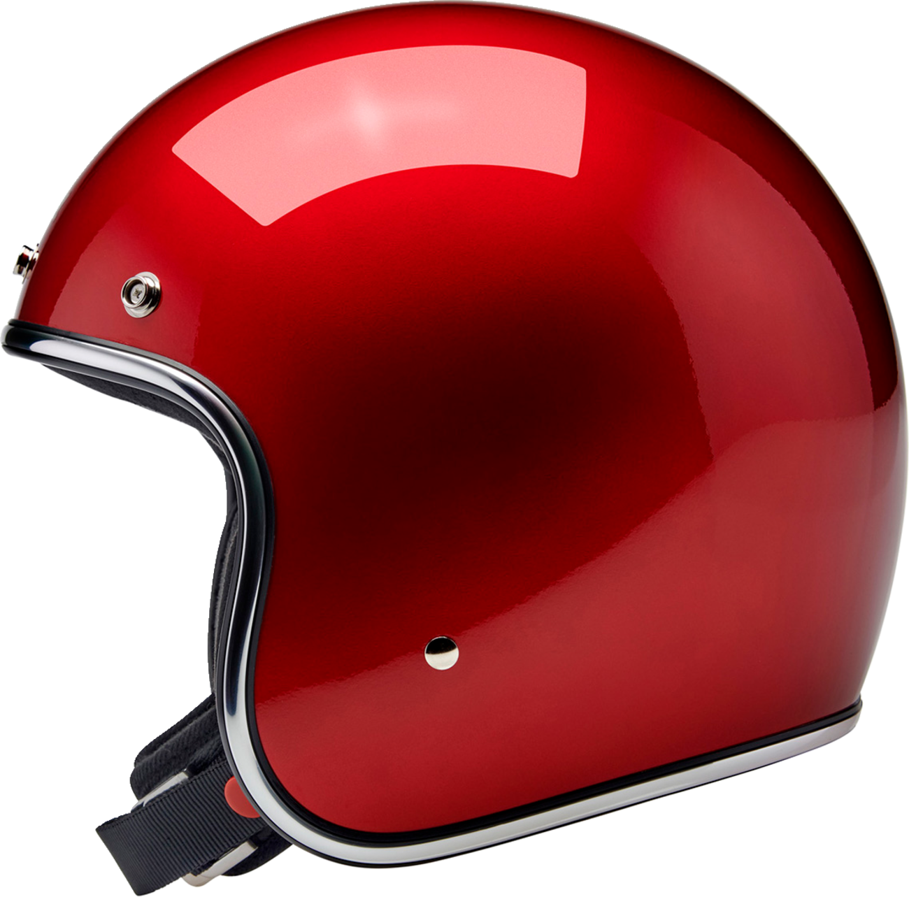 Biltwell Bonanza helmet in metallic cherry red, medium size, with a glossy finish and classic design, by Bill's Exhausts.