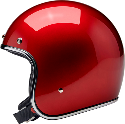 Biltwell Bonanza helmet in metallic cherry red, medium size, with a glossy finish and classic design, by Bill's Exhausts.